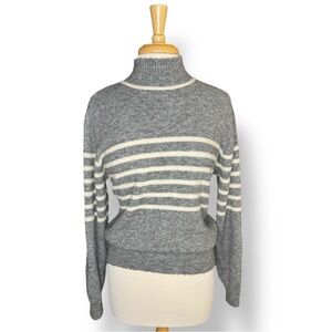 Mango Gray and Cream Striped Turtleneck Sweater